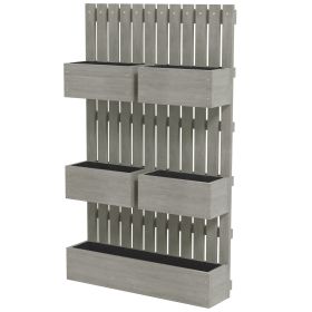 5 Box Raised Garden Bed w/ Trellis for Climbing Plants, Wall-Mounted Wood Planters w/ Drainage Holes, Gray