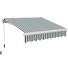 8' x 6.6' Patio Retractable Awning, Manual Exterior Sun Shade Deck Window Cover, Green / White