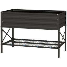 Black Galvanized Raised Bed: Elevated Planter with Shelf, Liner Included for Outdoor Gardening|