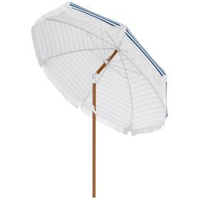Patio Shade: 7x7 ft, Stylish Blue Umbrella with Tilt and Vent, Fringed Ruffles for Enhanced Outdoor Decor|