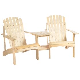 Wooden Adirondack Chairs Set of 2 Outdoor Double Seat w/ Center Table Umbrella Hole Patio Backyard Deck Natural