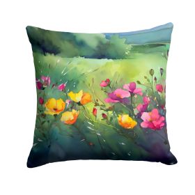 North Dakota Wild Prairie Roses in Watercolor Throw Pillow Machine Washable, Indoor Outdoor Decorative Pillow for Couch, Bed or Patio, 14Hx14W