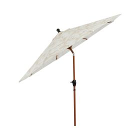 Premium 9' Tan Palm Print Market Patio Umbrella, Crank Lift, 3-Angle Tilt