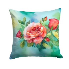 Oklahoma Roses in Watercolor Throw Pillow Machine Washable, Indoor Outdoor Decorative Pillow for Couch, Bed or Patio, 14Hx14W