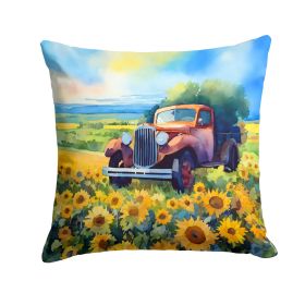 Kansas Sunflowers in Watercolor Throw Pillow Machine Washable, Indoor Outdoor Decorative Pillow for Couch, Bed or Patio, 18Hx18W