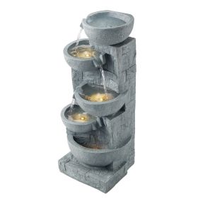 VEVOR Outdoor Water Fountain, 31.5 in Height Fountain and Waterfall, 5-Tier Floor Standing Bowl-Shaped Cascading Fountains with LED Light and Pum