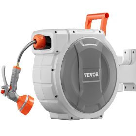VEVOR Retractable Garden Hose Reel, 1/2 Inch x 65 ft Wall Mounted Hose Reel, Heavy Duty Garden Hose Reel with 9 Patterns Nozzle, Any Length Lock