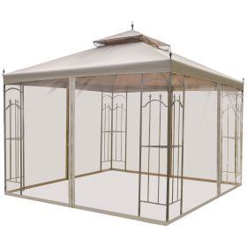 Outsunny 10' x 10' Patio Gazebo with Corner Frame Shelves, Double Roof Outdoor Gazebo Canopy Shelter with Netting, for Patio, Wedding