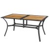 Patio Table with Umbrella Hole, Outdoor Table for 6 People, Steel Frame for Backyard, Lawn Balcony, Brown