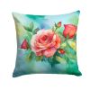 Oklahoma Roses in Watercolor Throw Pillow Machine Washable, Indoor Outdoor Decorative Pillow for Couch, Bed or Patio, 14Hx14W