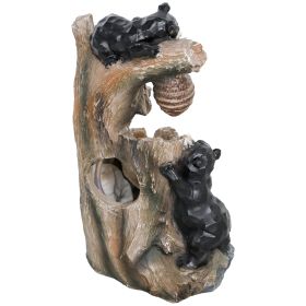 22.4" Outdoor Fountain, 3-Tier Resin Resin Bears and Honey Beehive Outdoor Waterfall Fountain  Statue with LED Lights, Pump