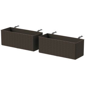 2 Pack 20 Inch Railing Flower Pots, Hanging Flower Pots with Hooks, Drainage Holes for Fence, Rattan Look, Brown (Option: Brown-540x230x470 mm)