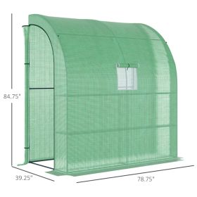 Lean To Greenhouse, Walk-In Green House, Plant Nursery With 2 Roll-up Doors And Windows, PE Cover And 3 Wire Shelves, Green (Option: Green)