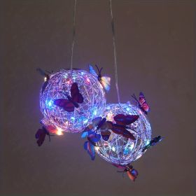 1pc Butterfly Outdoor Decorative Light Solar Hanging Decorative; Outdoor Courtyard; Garden Decorative Lamp With Ball Hanging Tree Lamp; Luminous (Style: Four Colors)