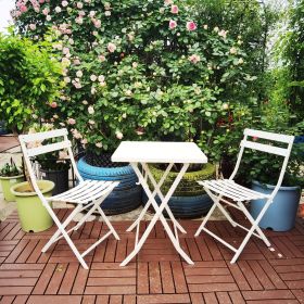 3 Piece Patio Bistro Set of Foldable Square Table and Chairs (Color: CREAM WHITE)