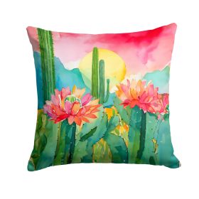 Arizona Saguaro Cactus Blossom in Watercolor Throw Pillow Machine Washable, Indoor Outdoor Decorative Pillow for Couch, Bed or Patio, 14Hx14W (Default: Default)