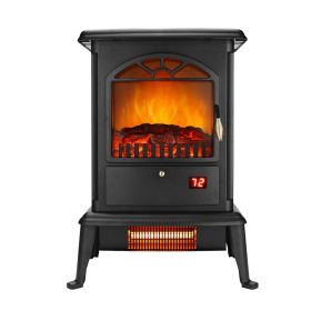 1500W Freestanding Three-door Glass 3D Flame Fireplace With Remote Control Quartz Tube Heating Fake Firewood7 Color4 Levels Of Brightness (Option: Black)