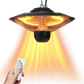 1500W Electric Outdoor Patio Heater Hanging Heated Ceiling Mounted Heating Lamp IP23 Waterproof With 3 Heating Levels 30Mins 60Mins Timer 2 Remot (Option: Black)