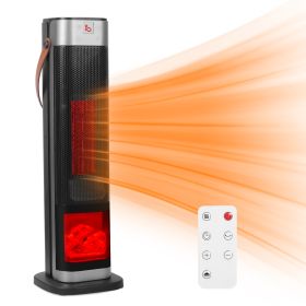 1Pc 1500W Portable Electric Oscillating Ceramic Tower Space Heater With 3D Flame With 3 Wind Mode Heating Remote Control 12H Timer Overhea (Option: Black)